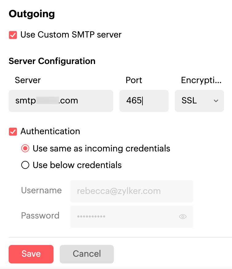 Detalhes de SMTP para e-mail de saída