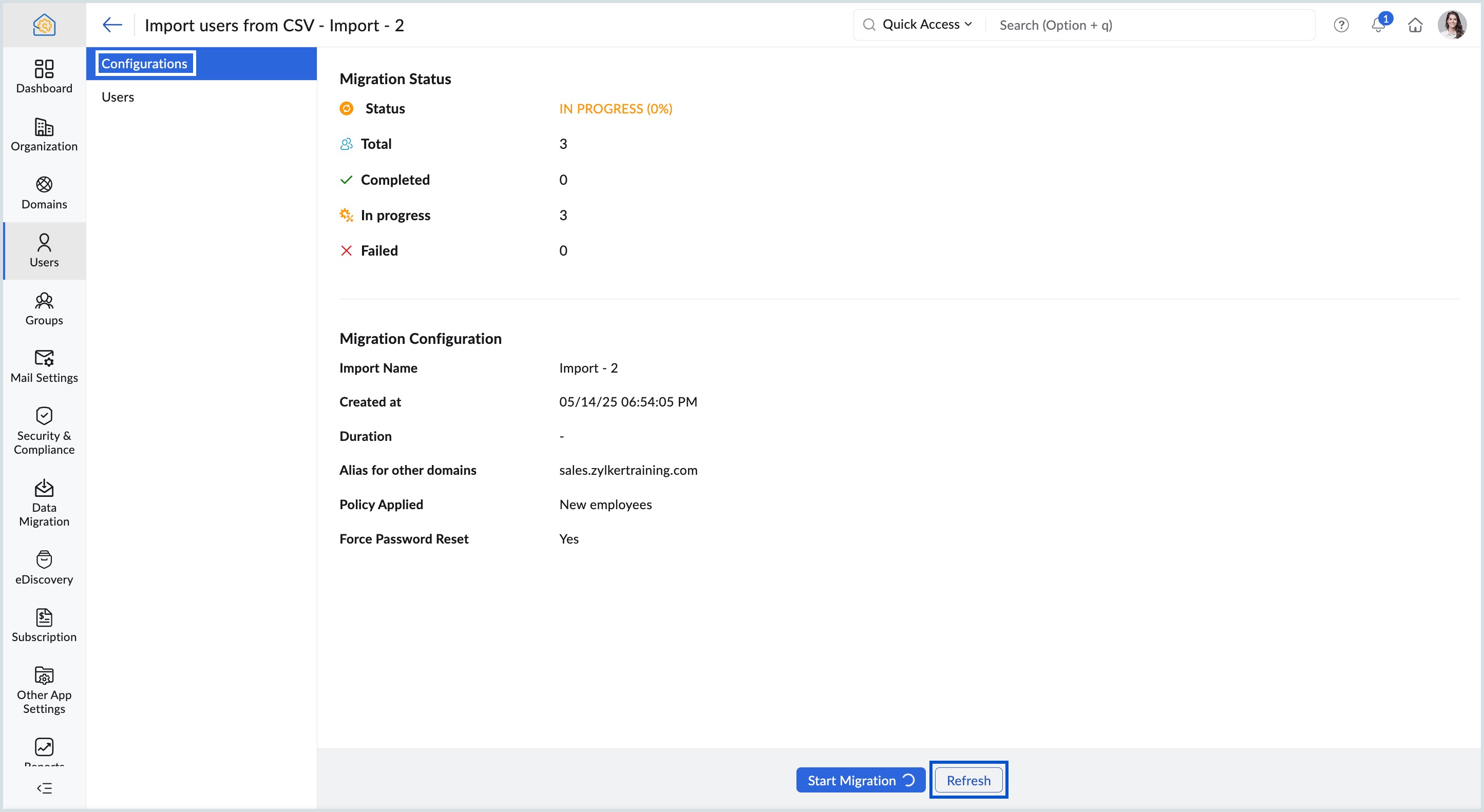 Import status and configurations