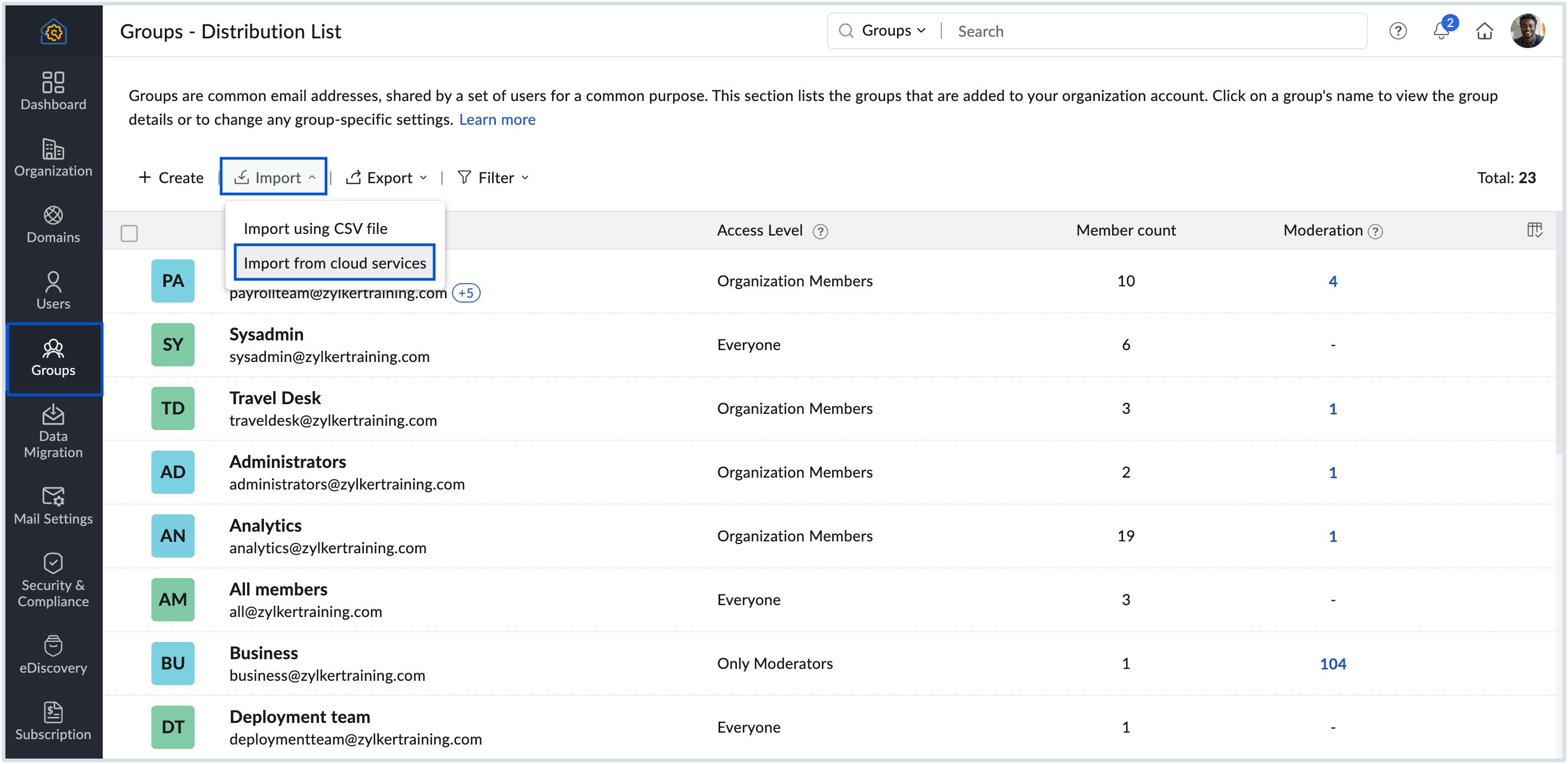 Import from cloud services