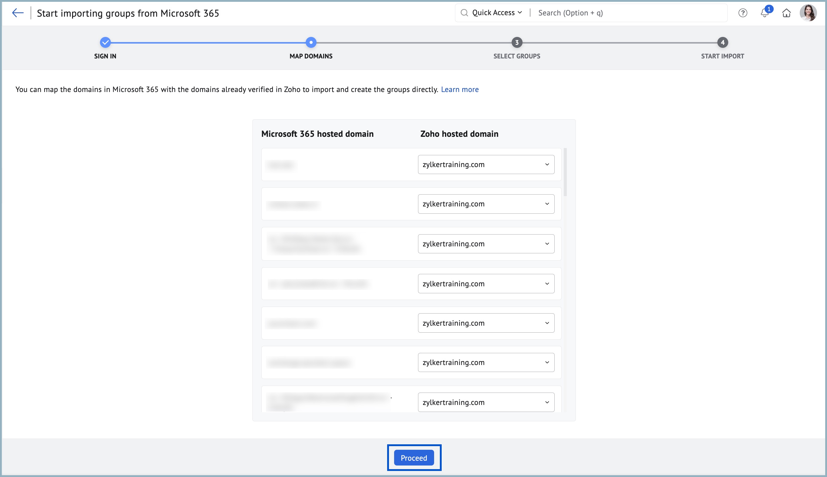 Map groups from Microsoft 365 to Zoho Mail