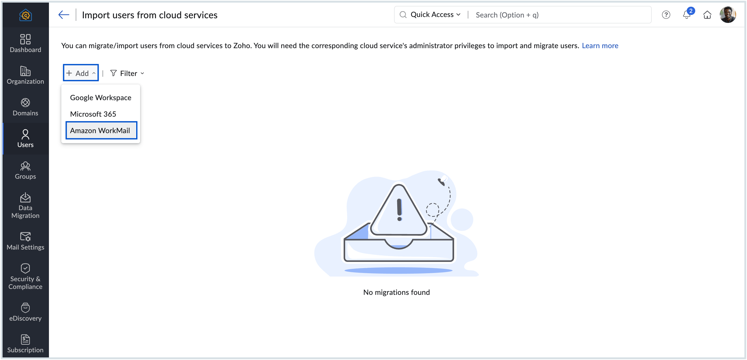 Import from Amazon WorkMail Import from Amazon WorkMail