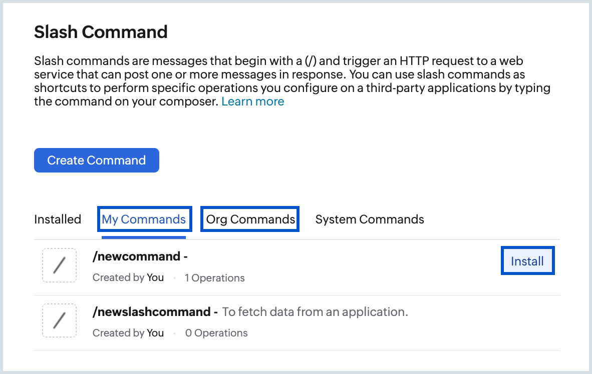 Installed commands Installed commands