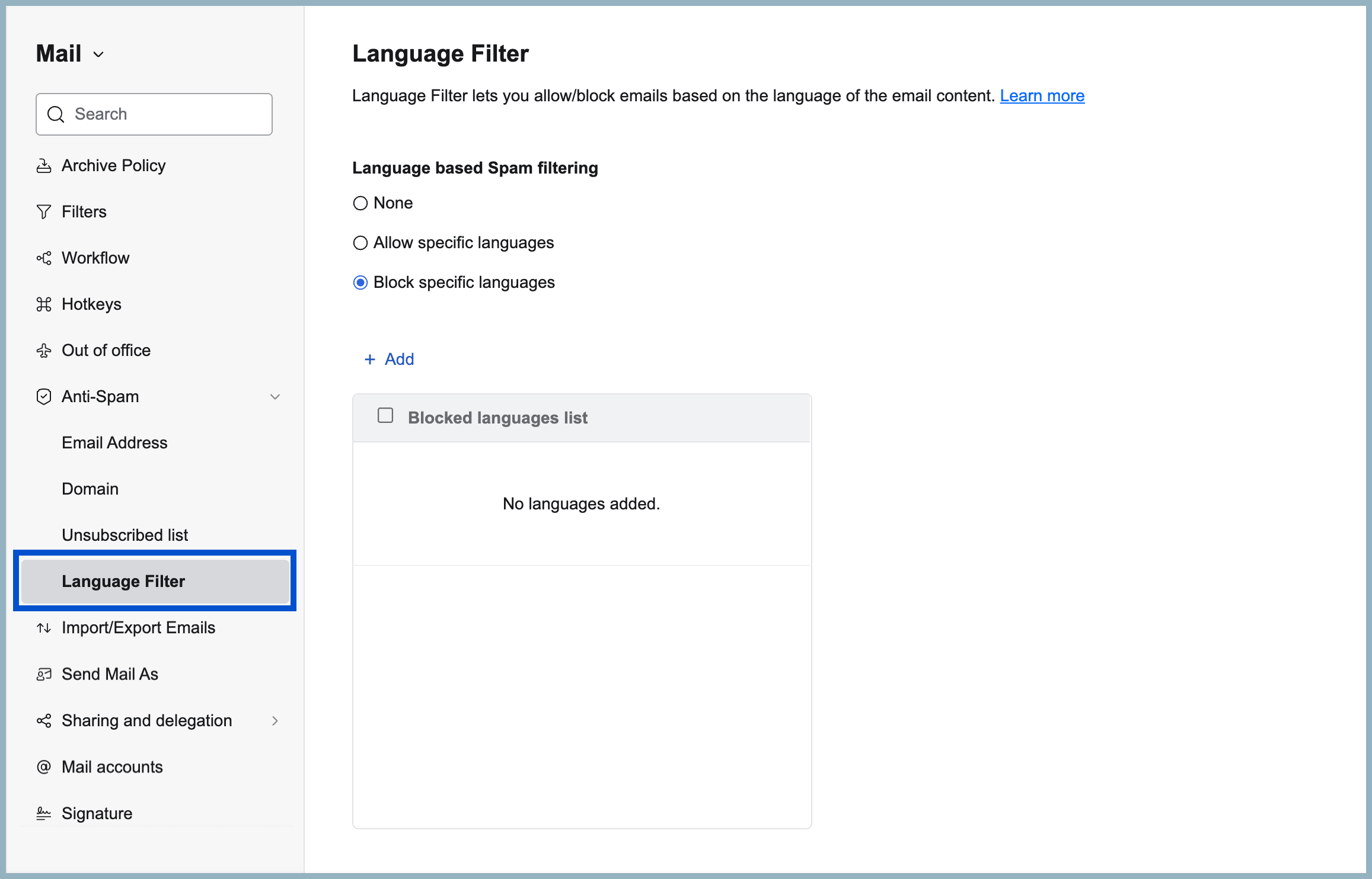 Language filter Language filter