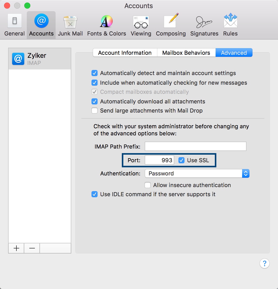 IMAP Configuration in Apple Mail - Zoho Mail