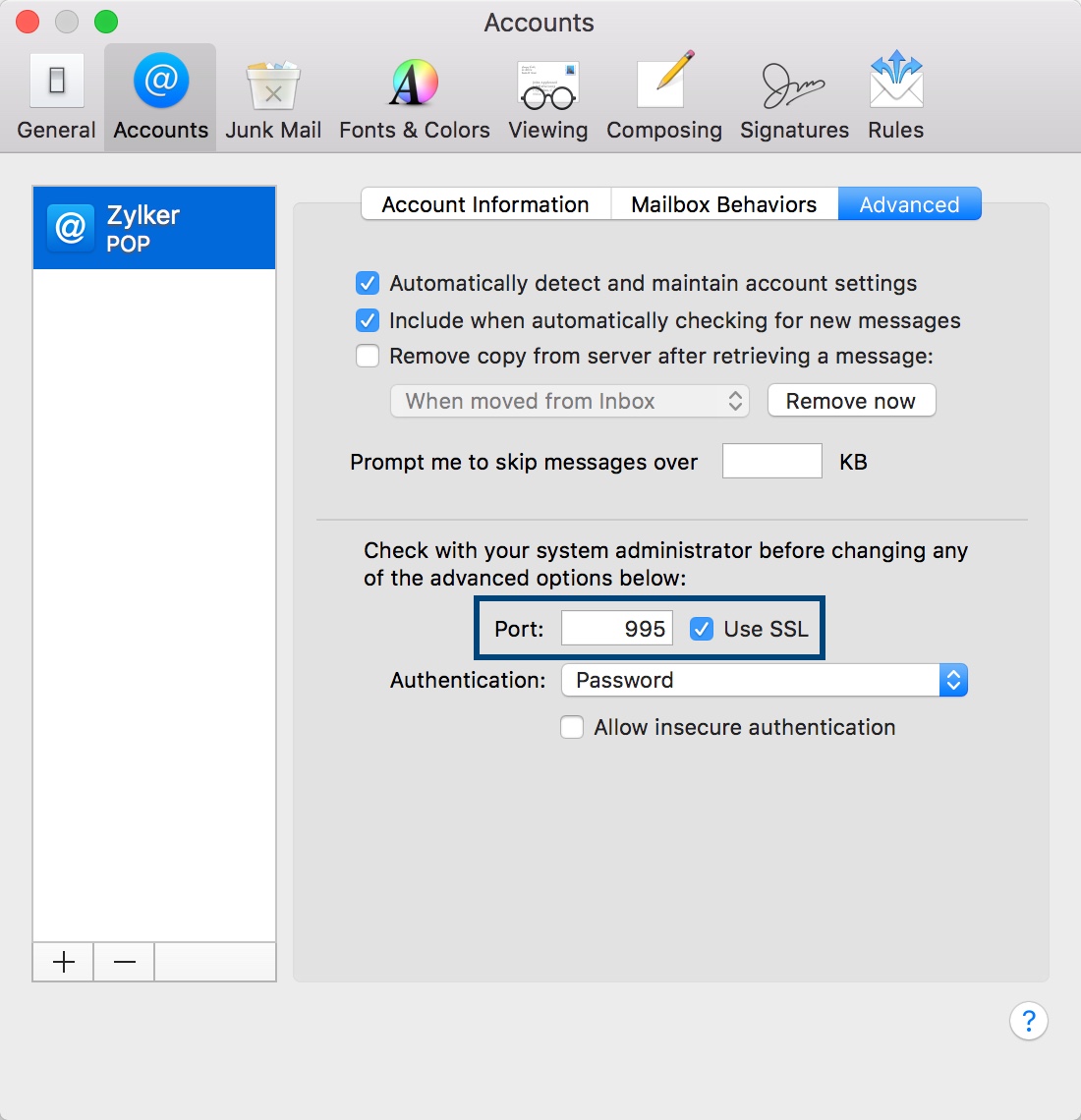 POP Configuration in Mac - Zoho Mail
