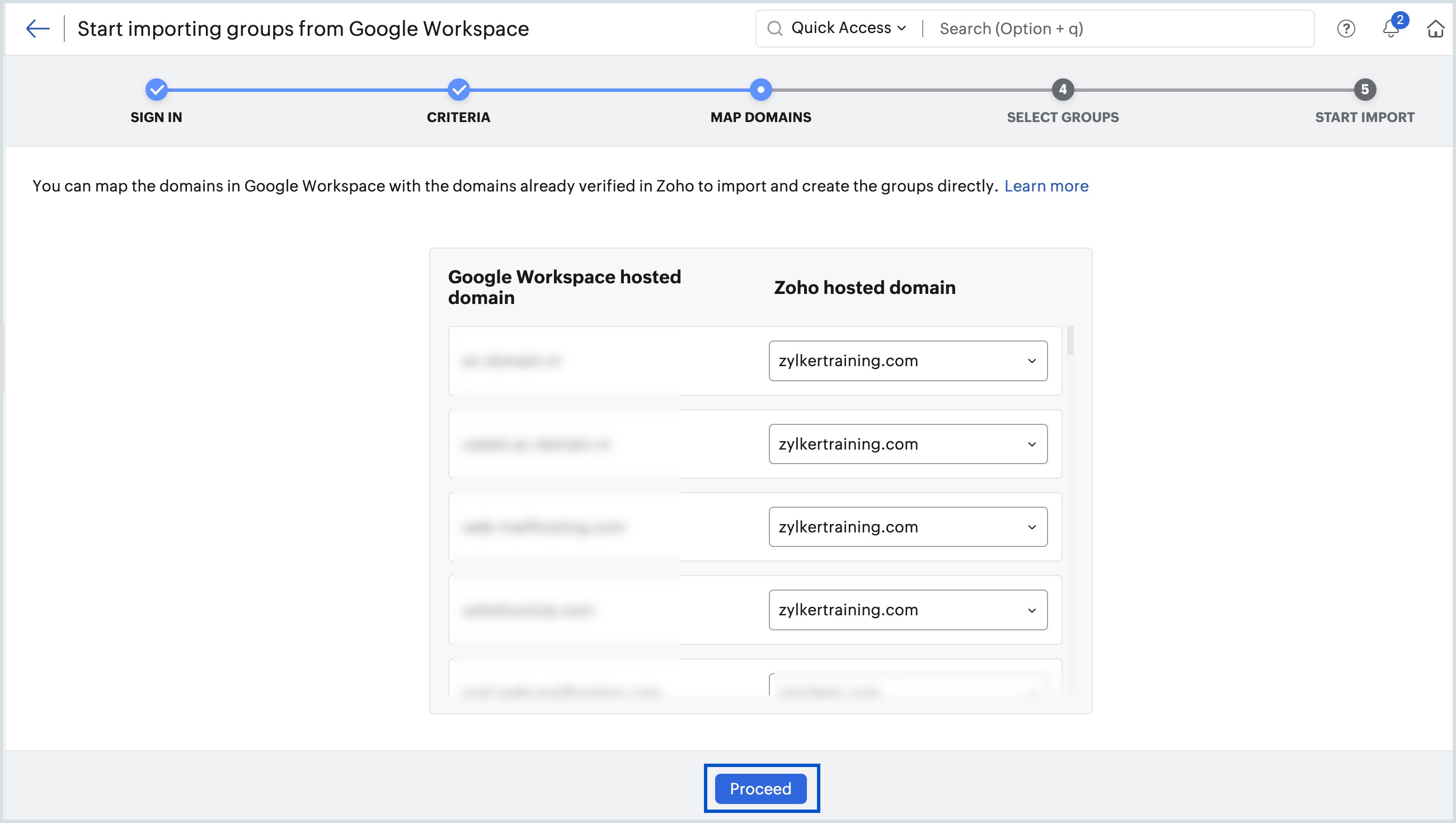 map groups from Google Workspace to Zoho Mail