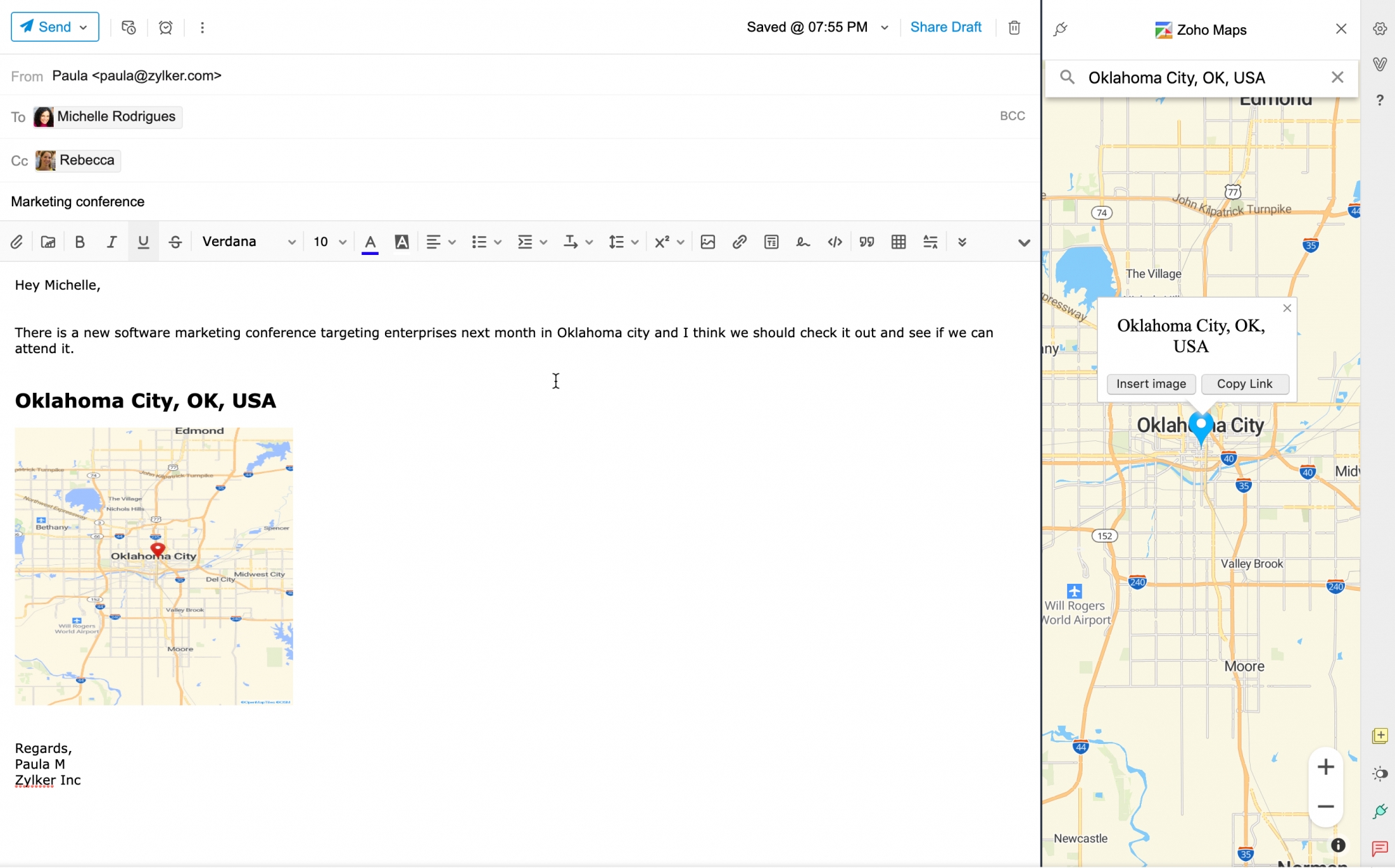 Inserting location as an image on your email