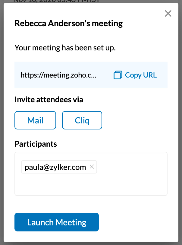 Launching an online meeting immediately