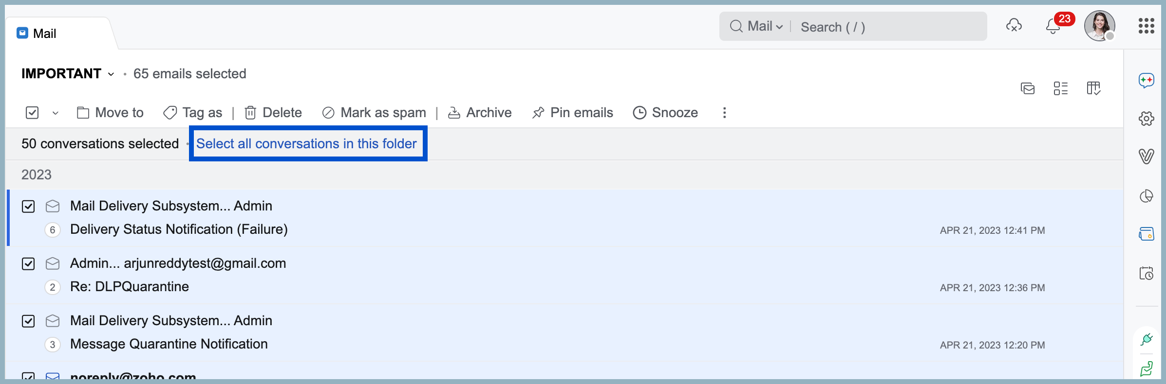 Select and move emails