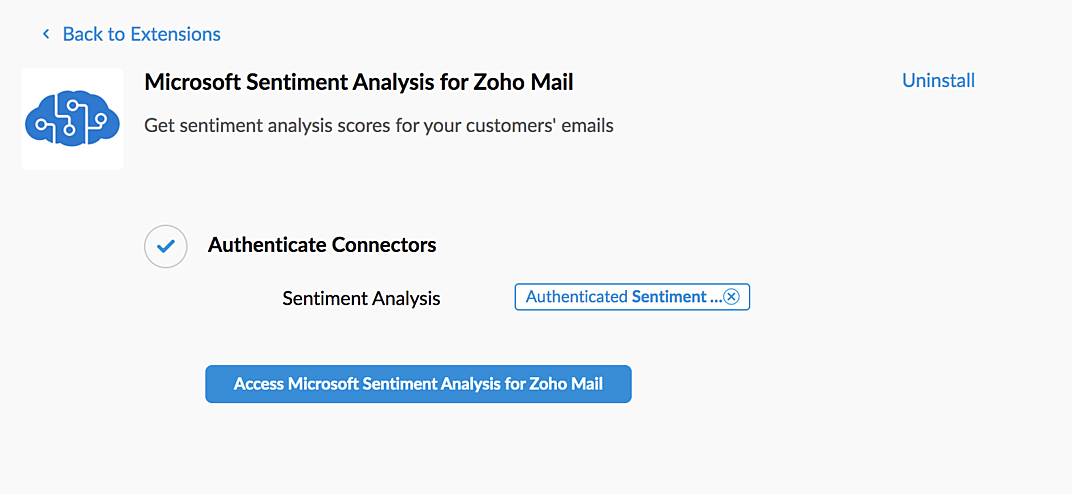 Microsoft sentiment analysis for Zoho Mail