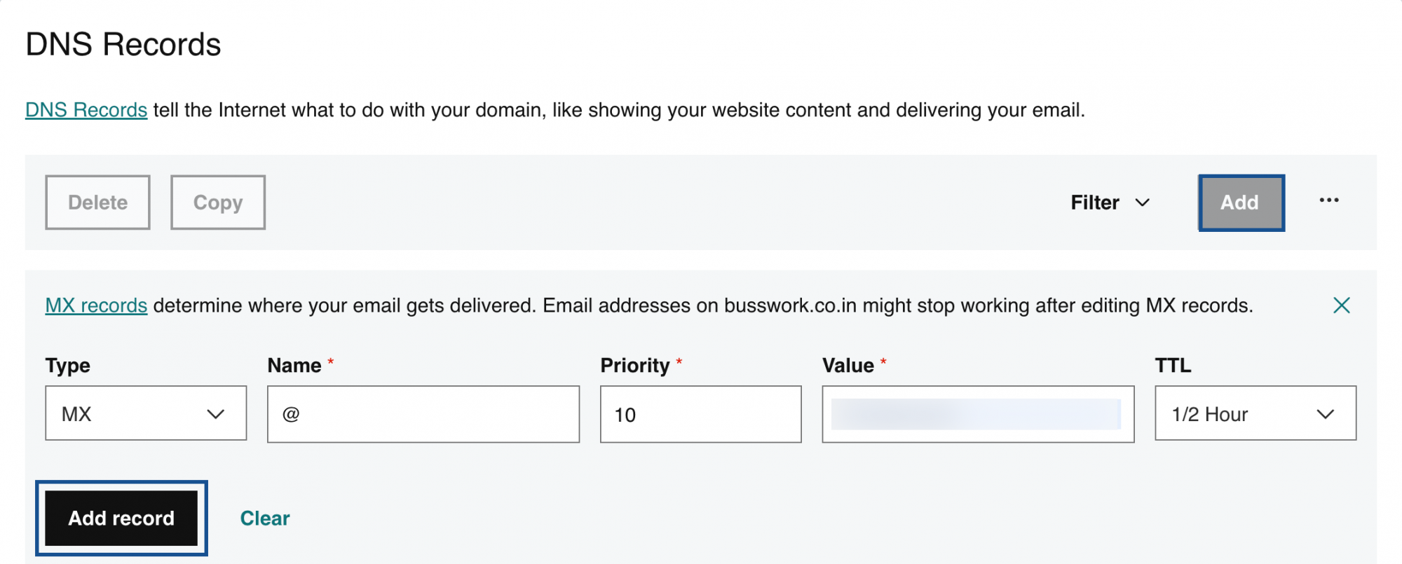 Enregistrements MX pour GoDaddy