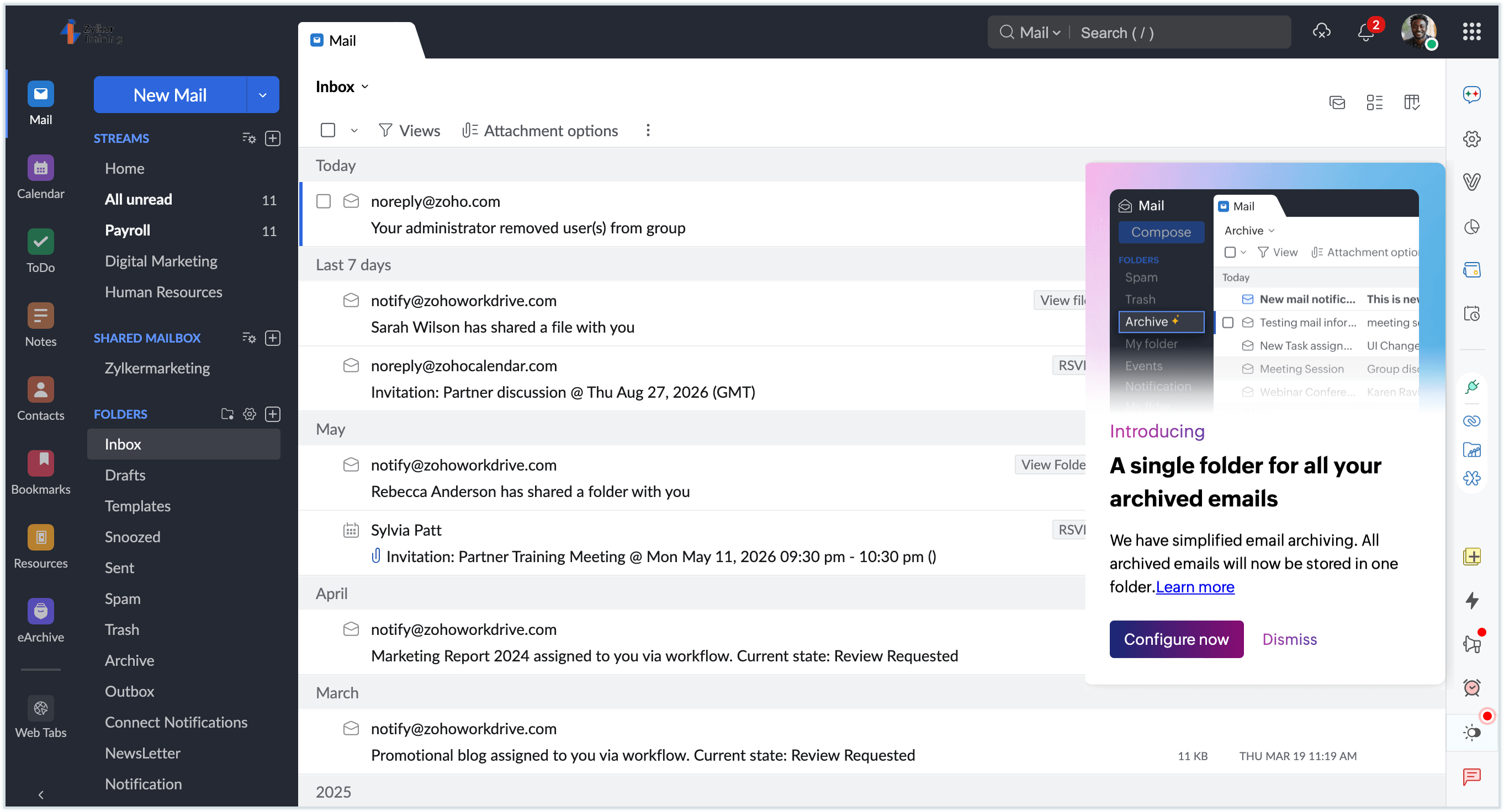 Configure single archive folder