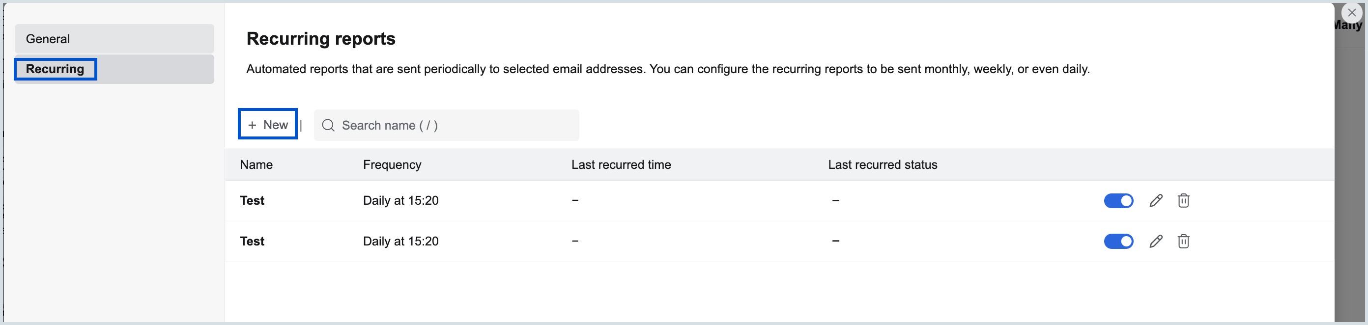 Creating new recurring configuration