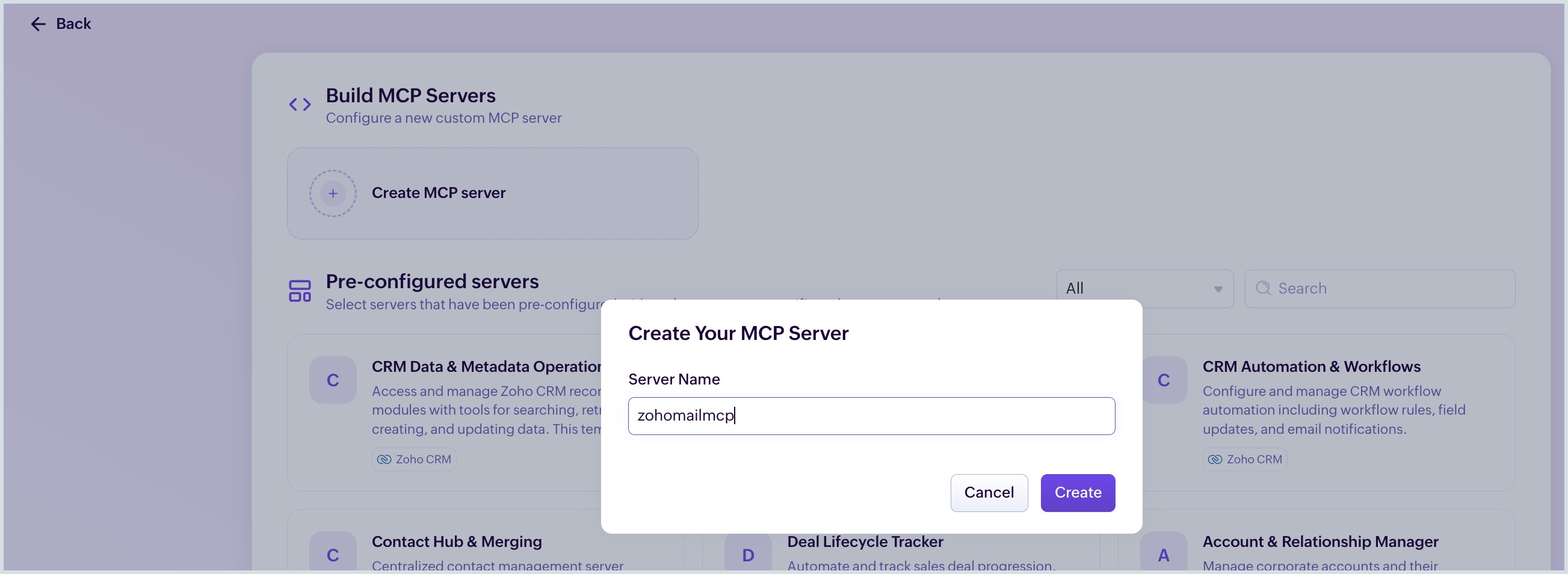 New Zoho Mail MCP creation New Server creation