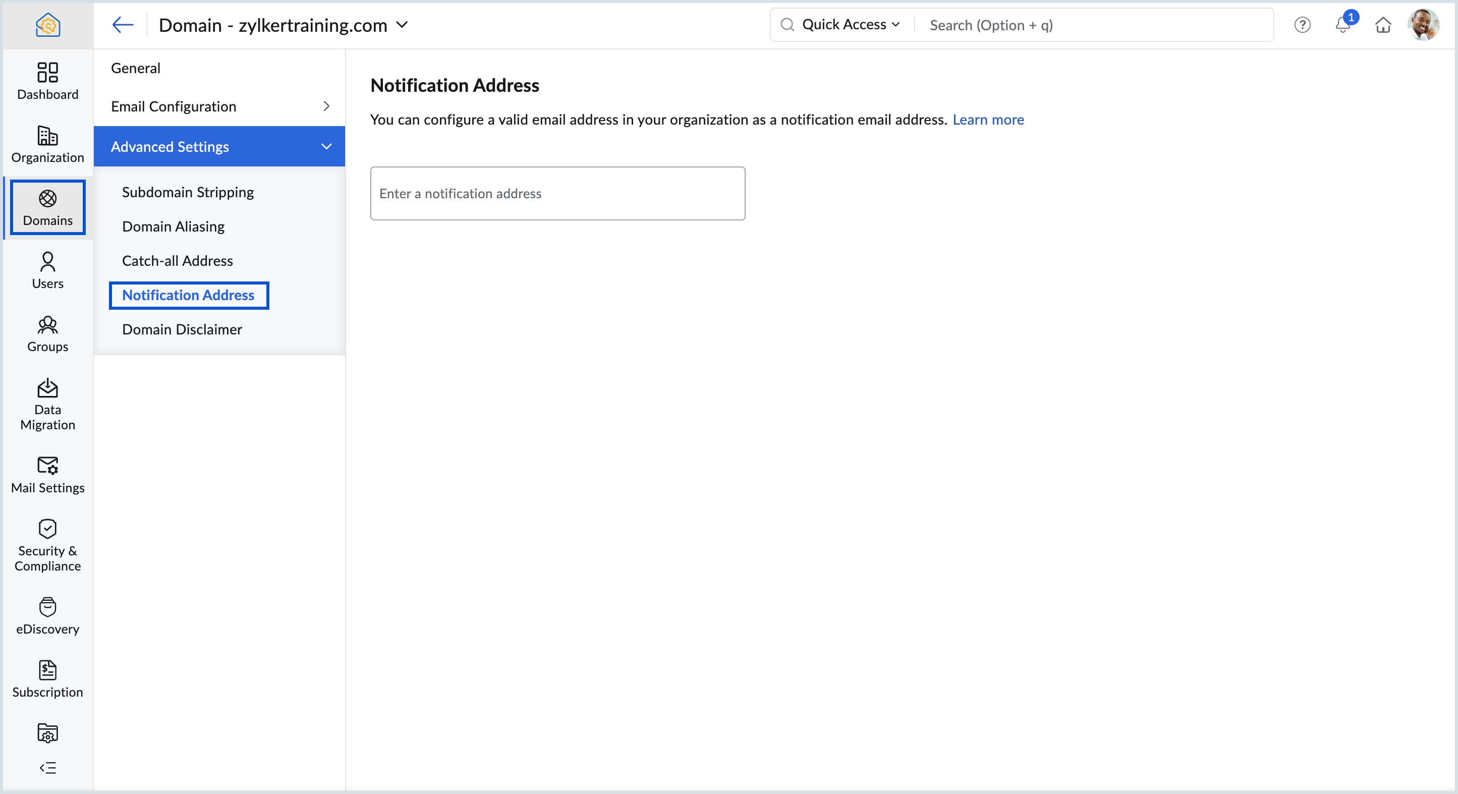 Notification address