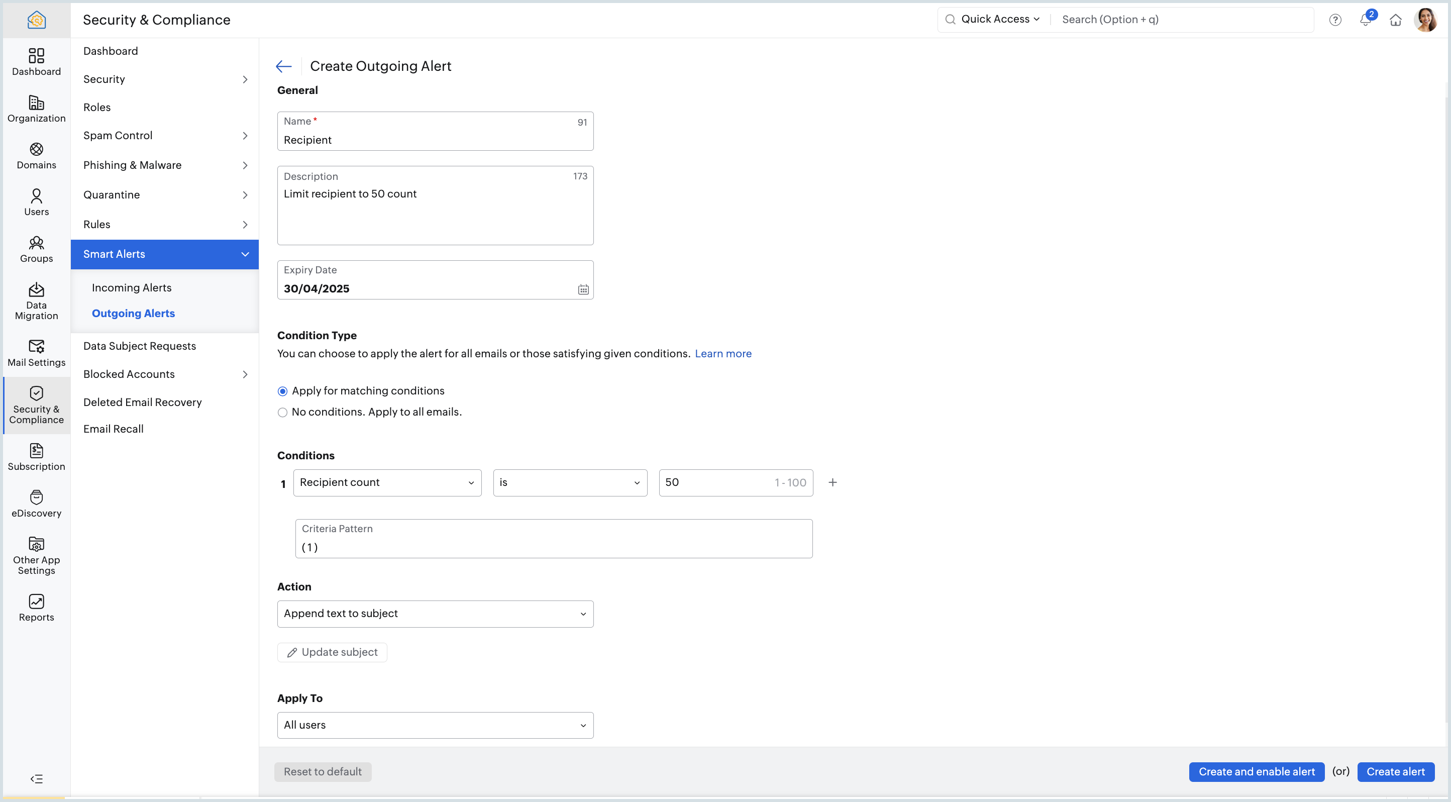 create alert page