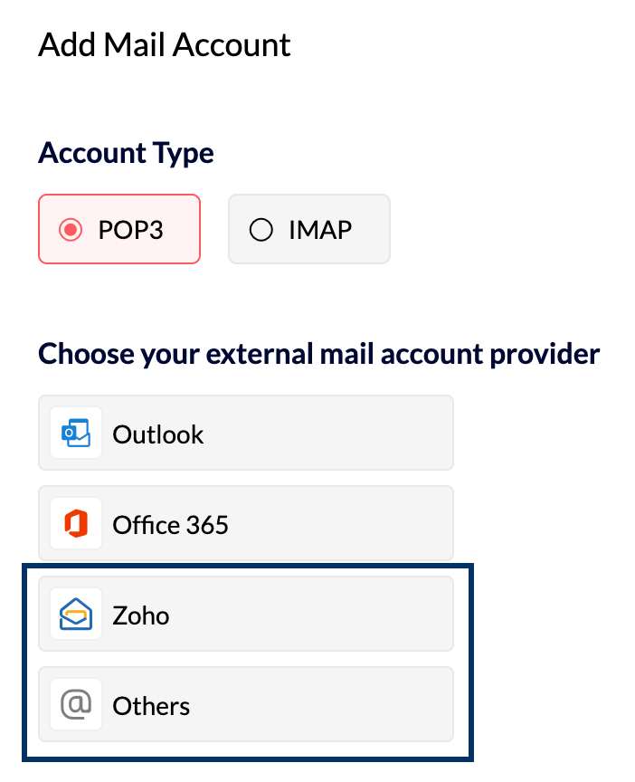 Seleccionar el proveedor de cuenta de correo externo