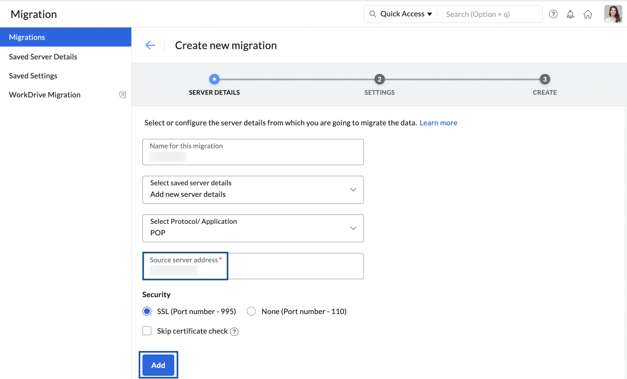 add server details for POP migration