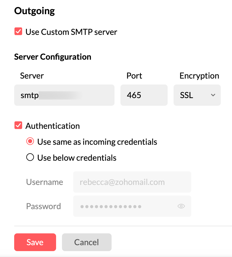 Configurações do SMTP no Zoho Mail