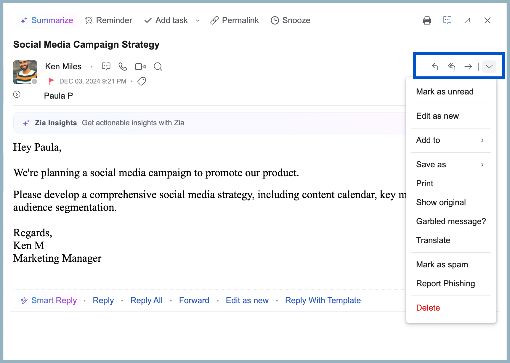 Actions in preview pane