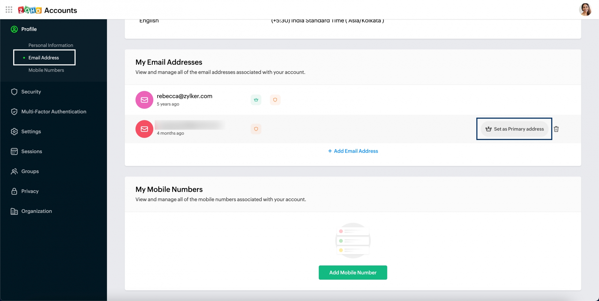 Setting primary email address