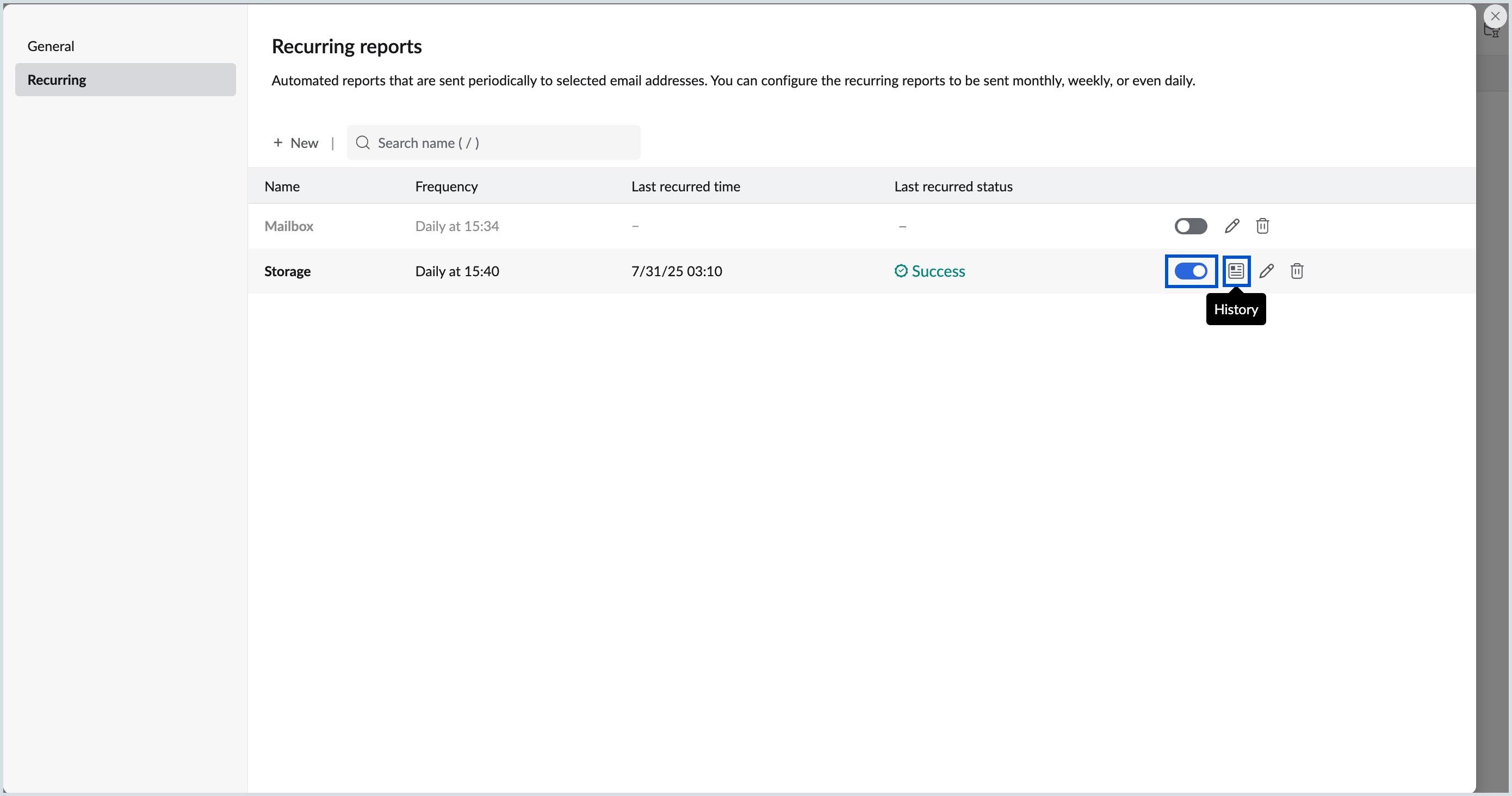 Managing recurring reports