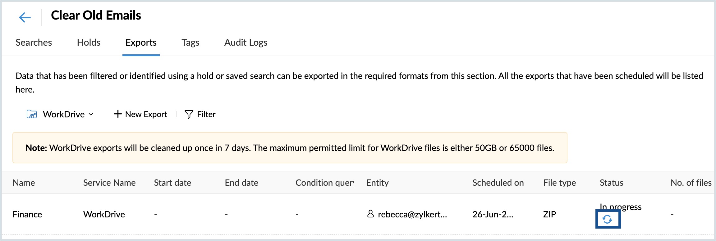 Refresh WorkDrive Export