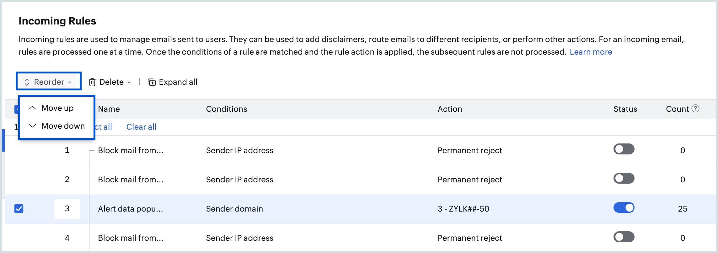 Reorder rules