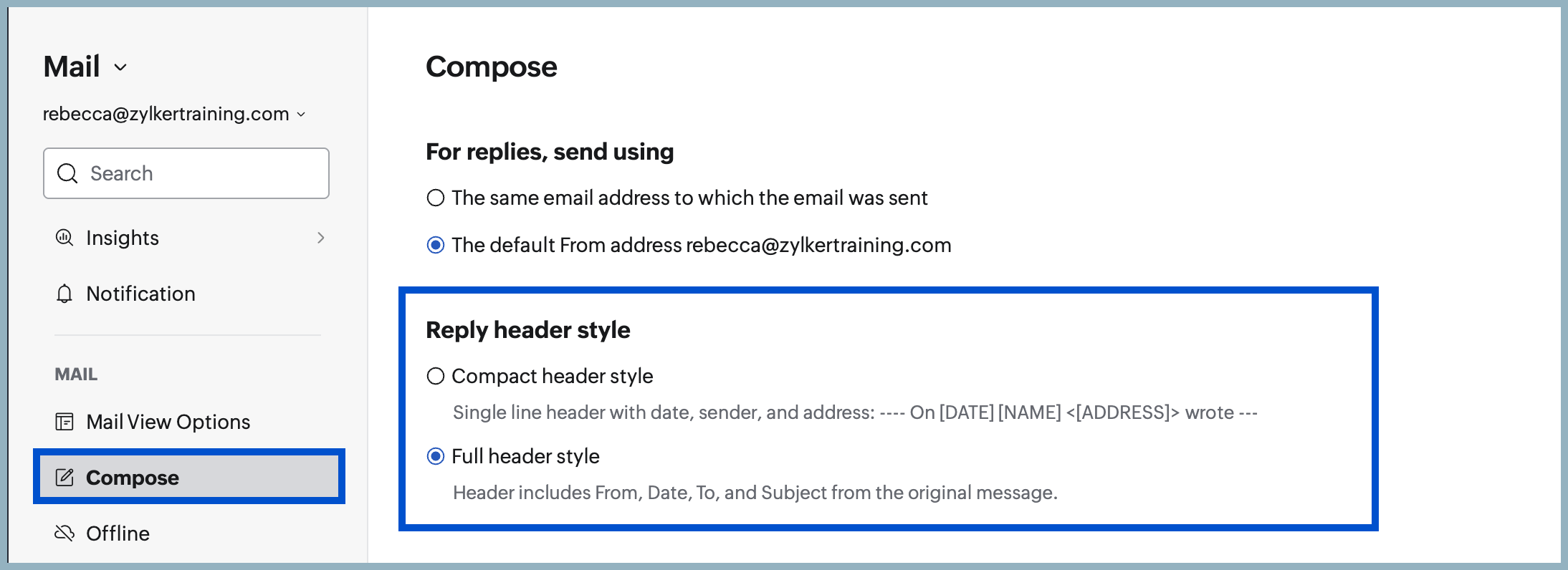 Reply header style