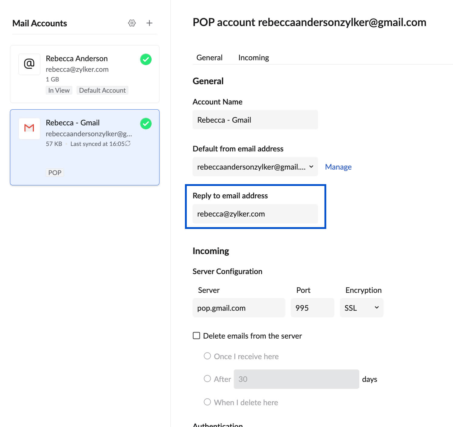 ReplyTo address ReplyTo address