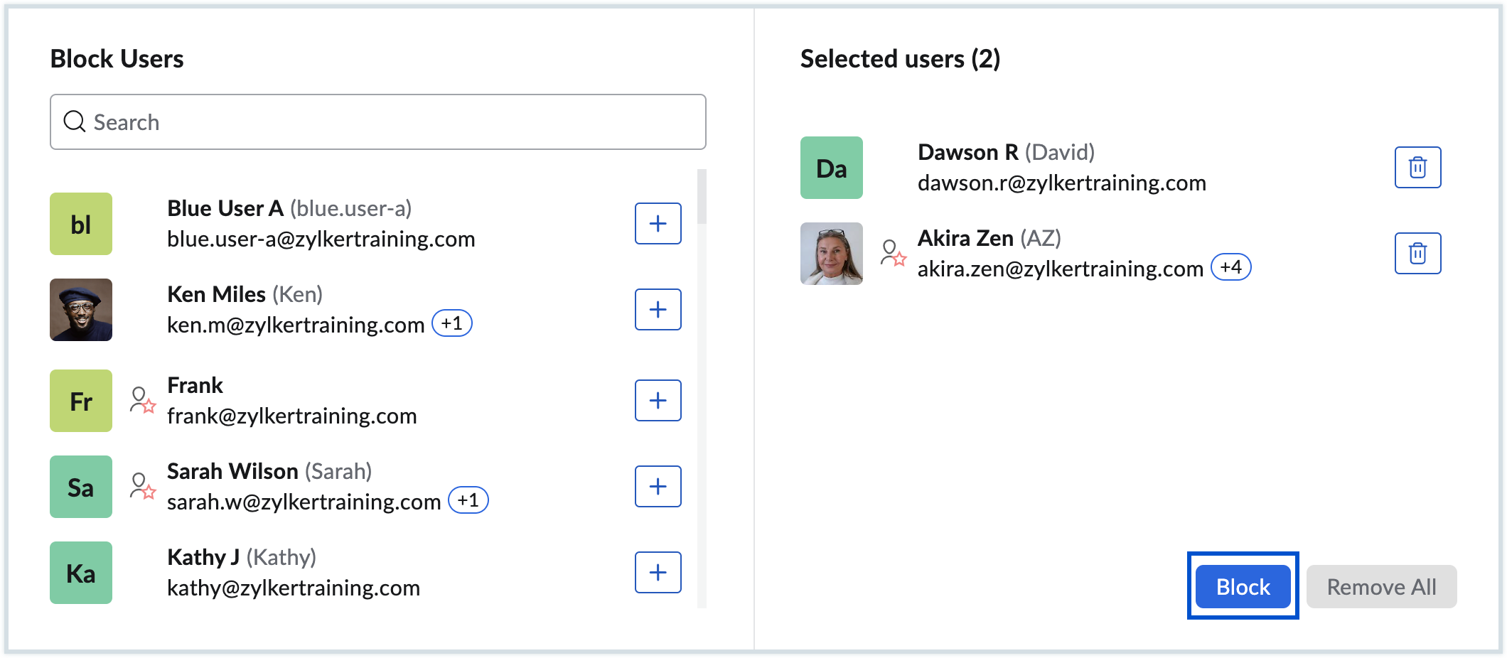 Select users to block
