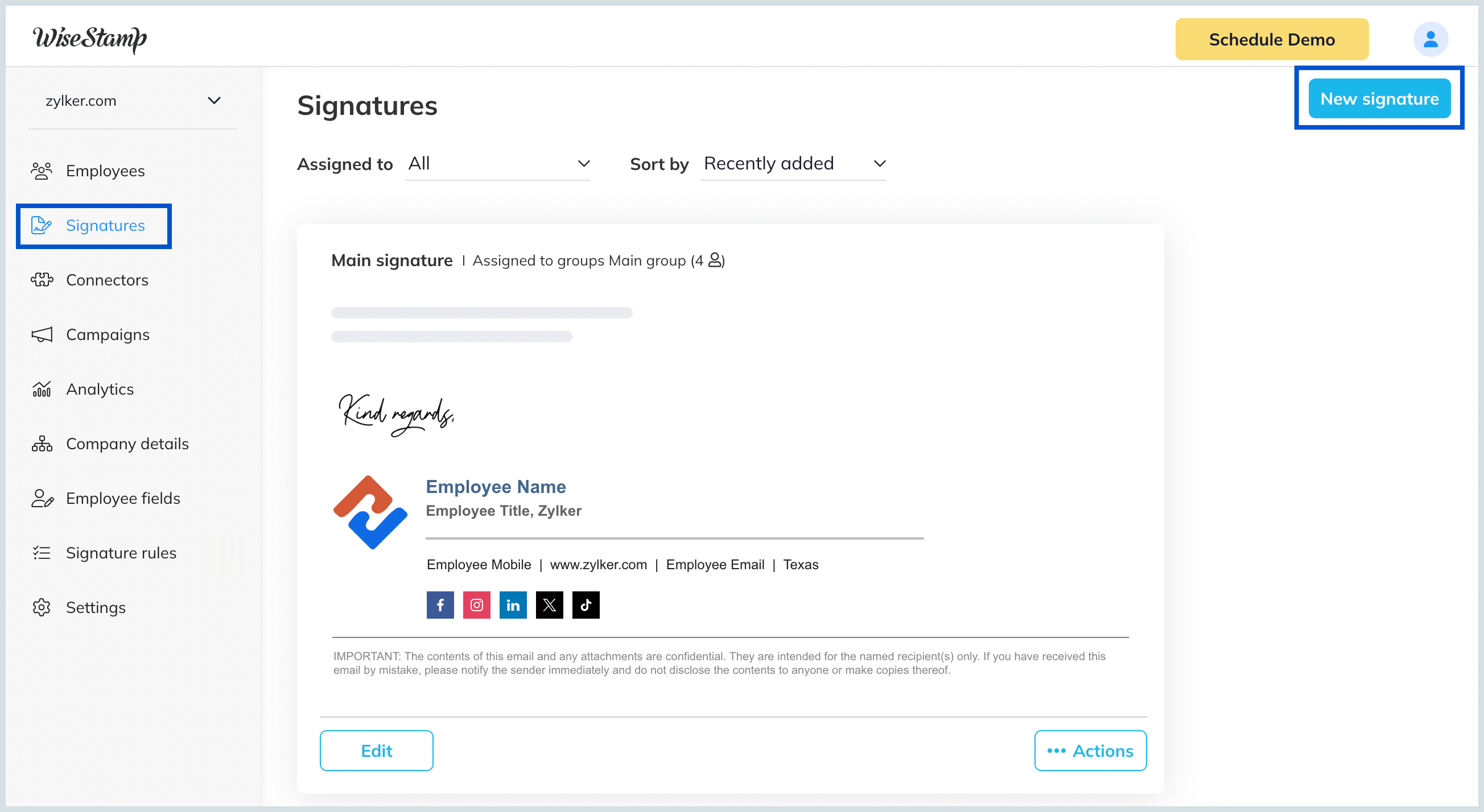 Create default signature