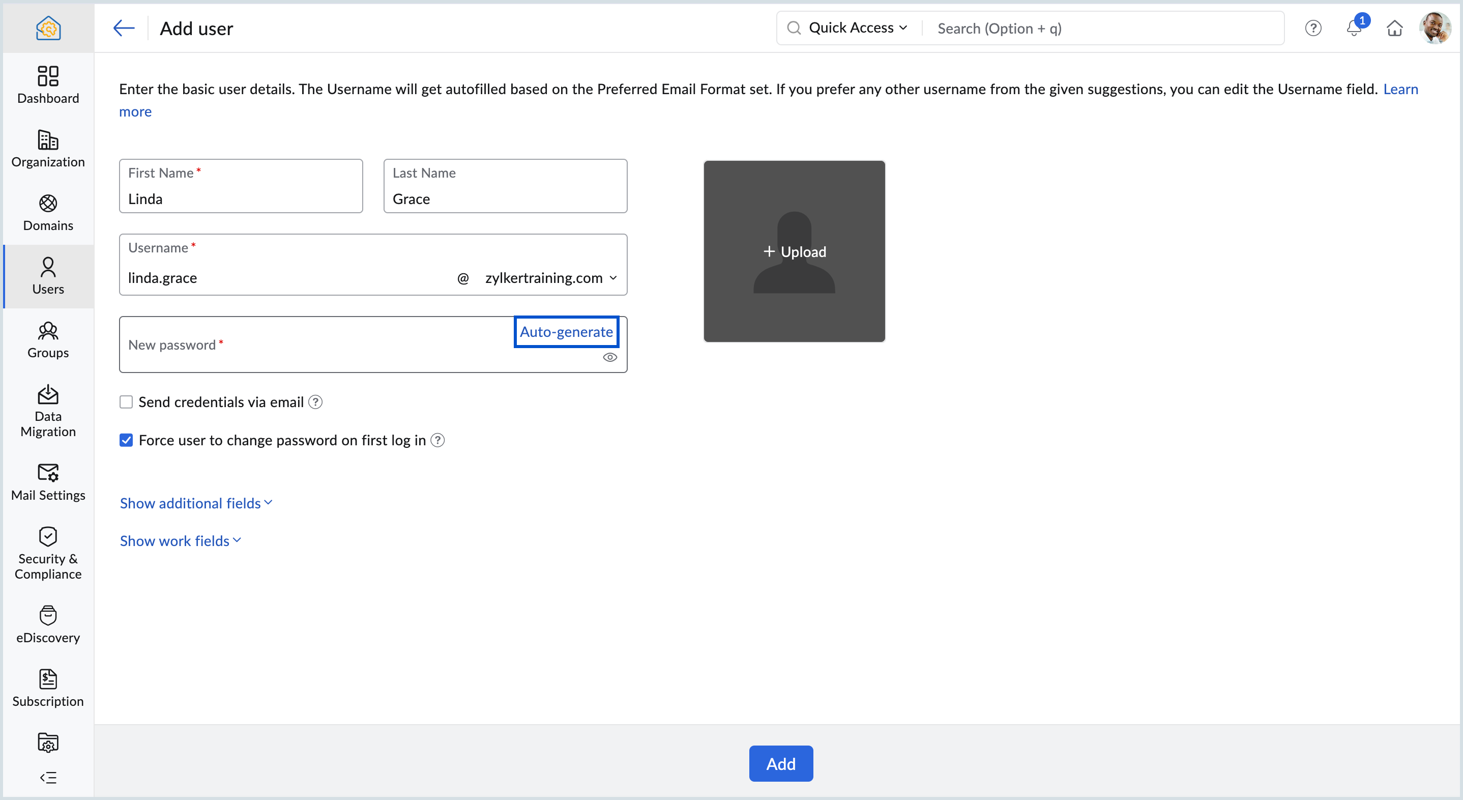 Setting login credentials