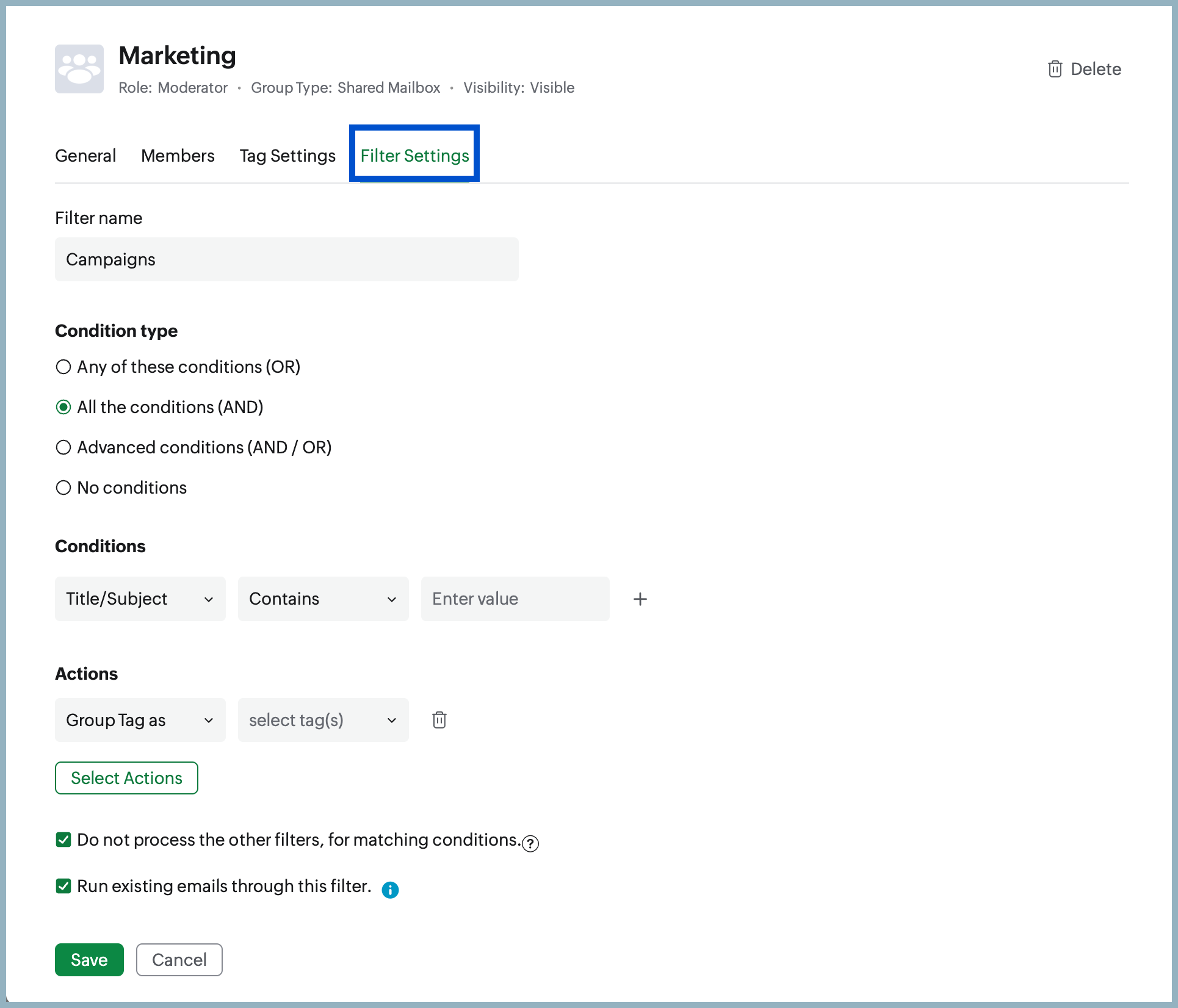 Shared Mailbox Filter creation Shared Mailbox Filter creation