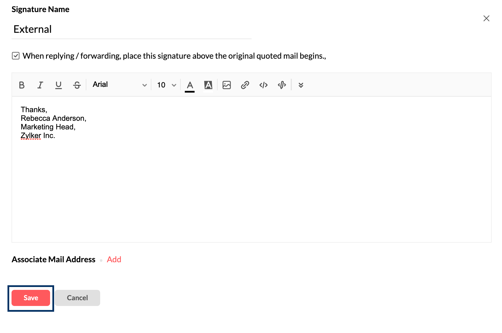 Email signature example