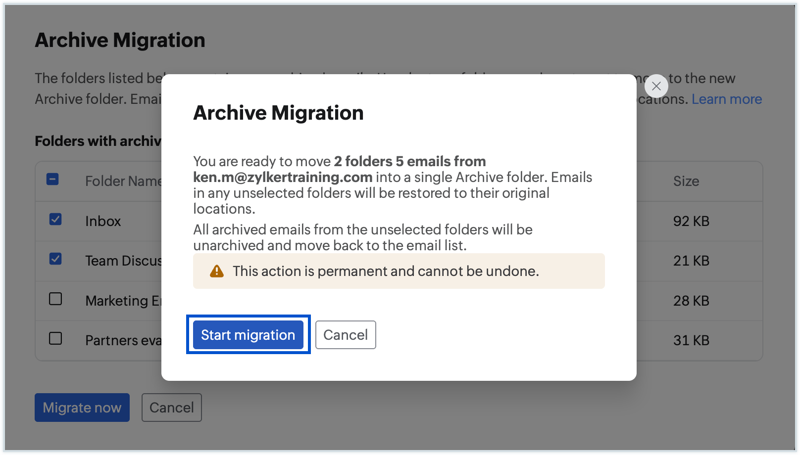 Start archive migration