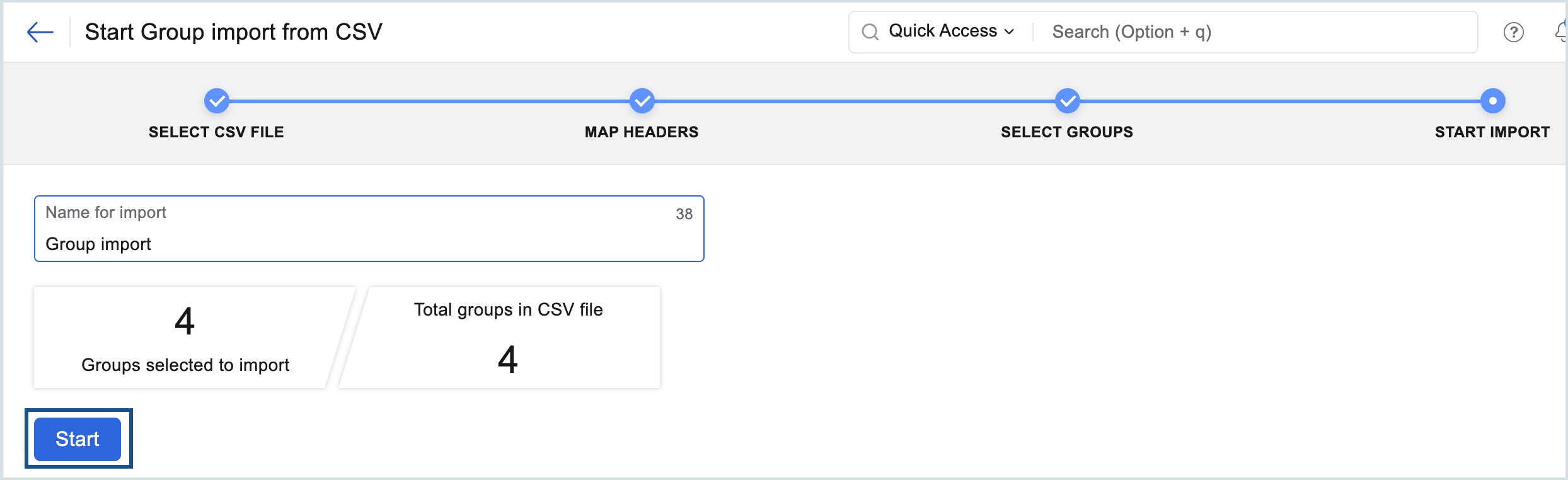 start importing groups