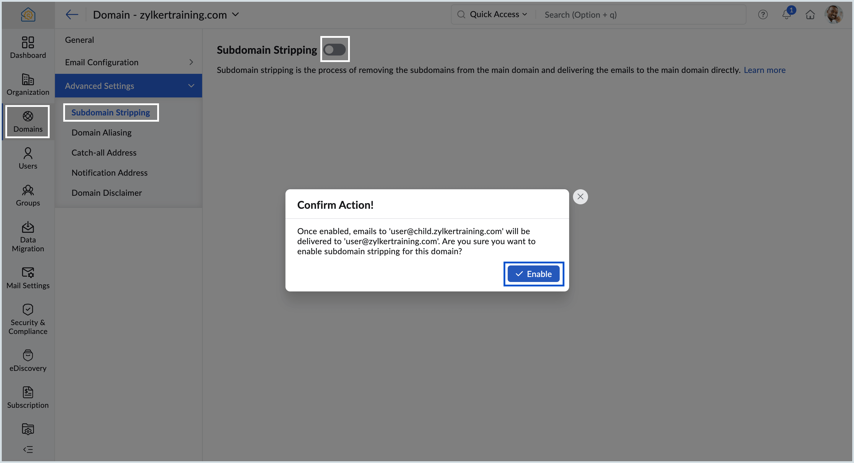 Enabling subdomain stripping