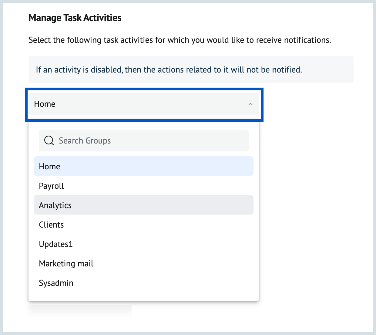 Choose task group Choose task group