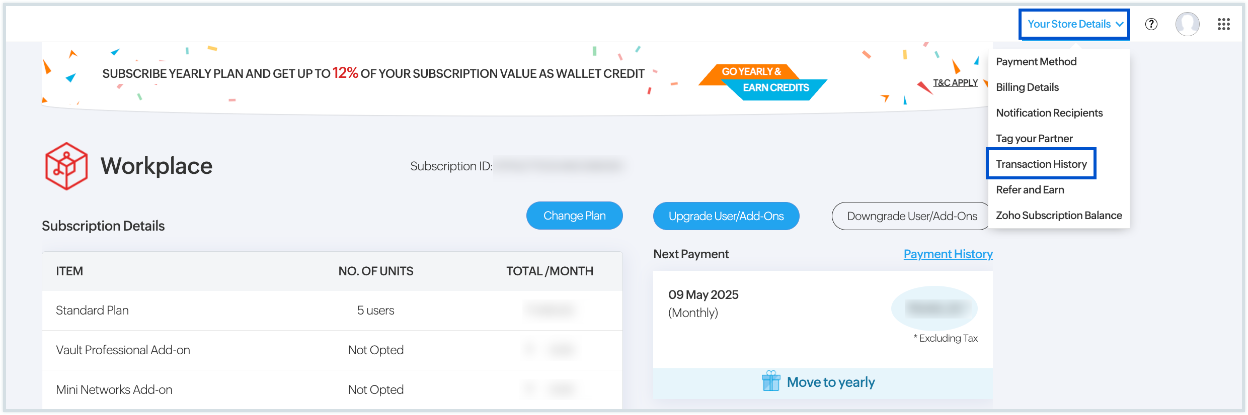 Transaction history