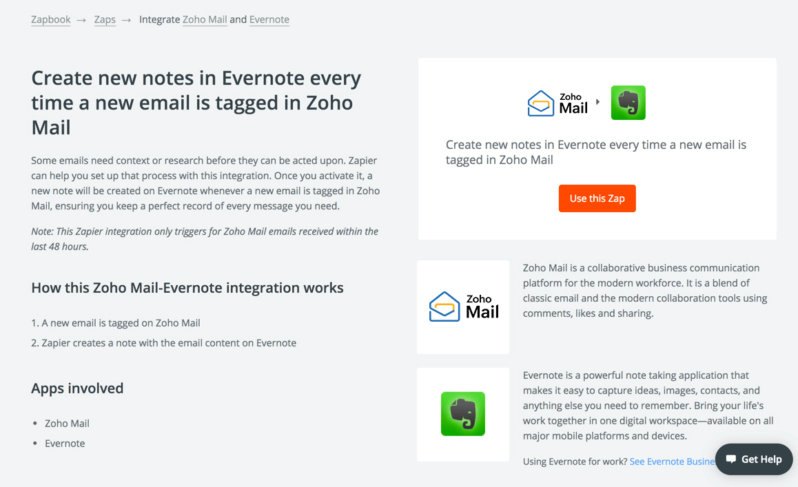 Zapier integration with Zoho Mail