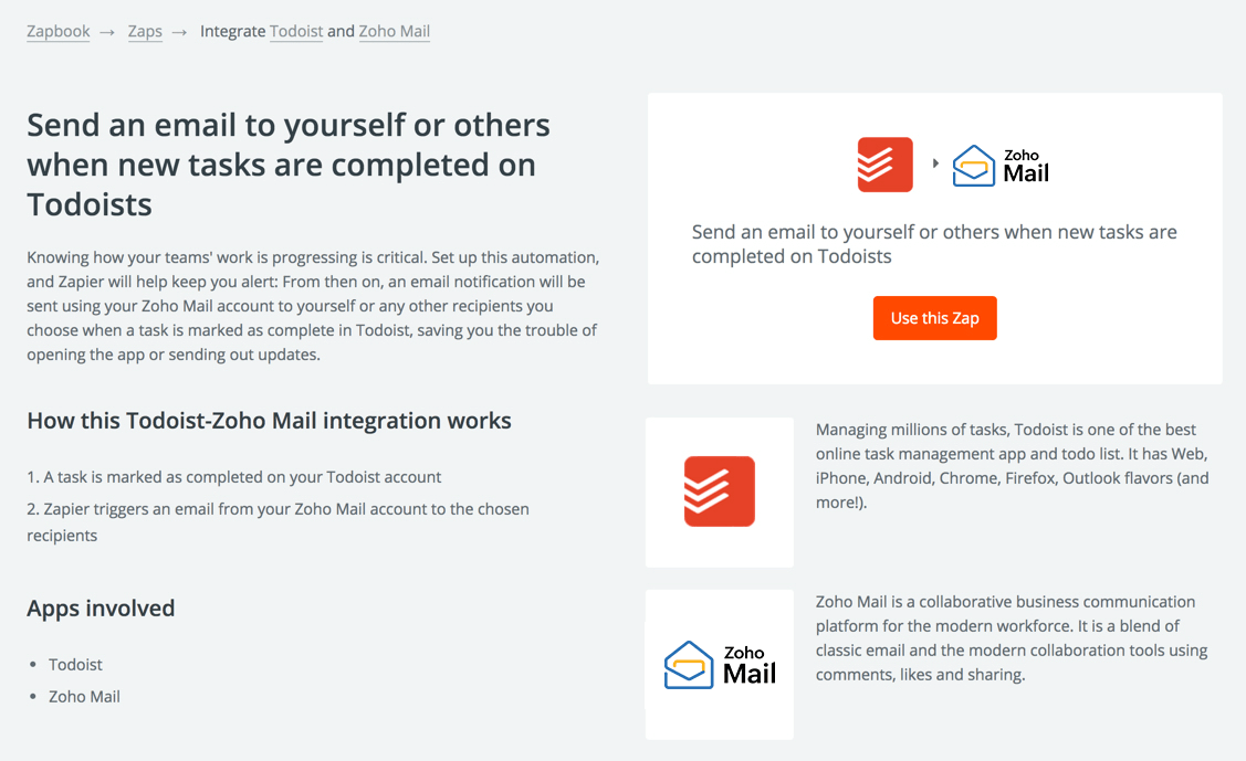 Todoist integration with Zoho Mail