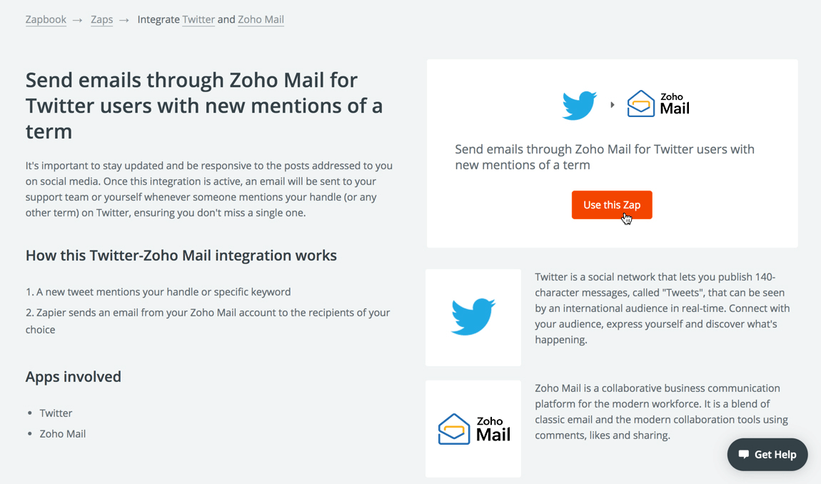 Twitter integration with Zoho Mail