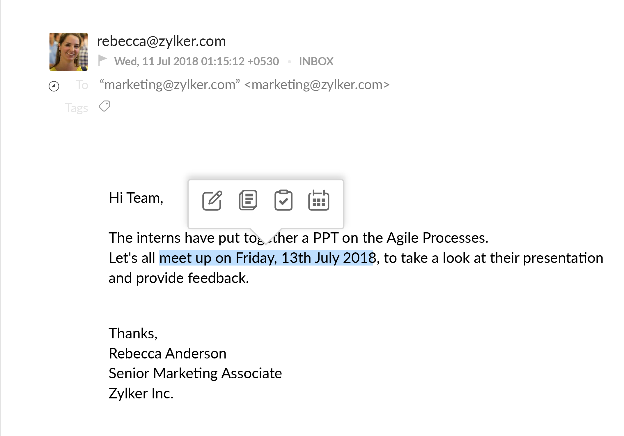 Mail integration with Calendar