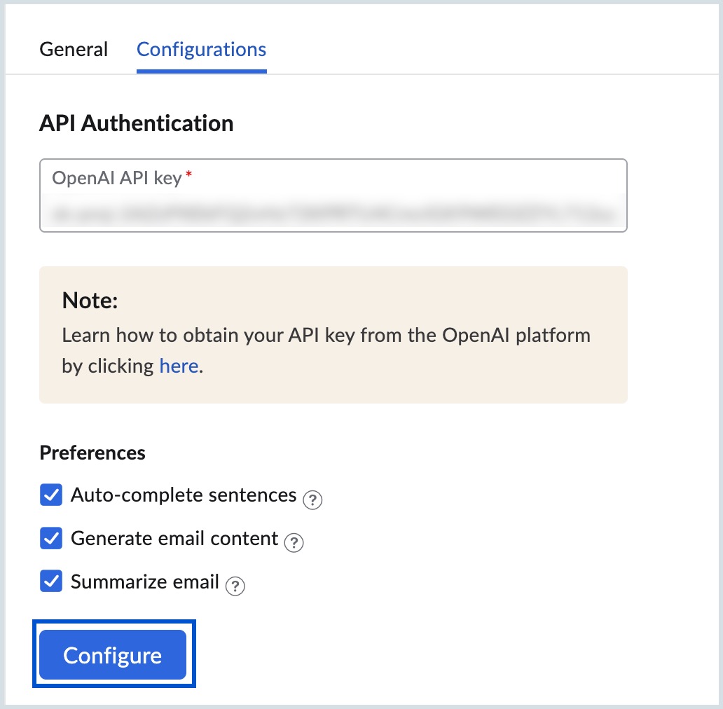 Configure Zia with API key