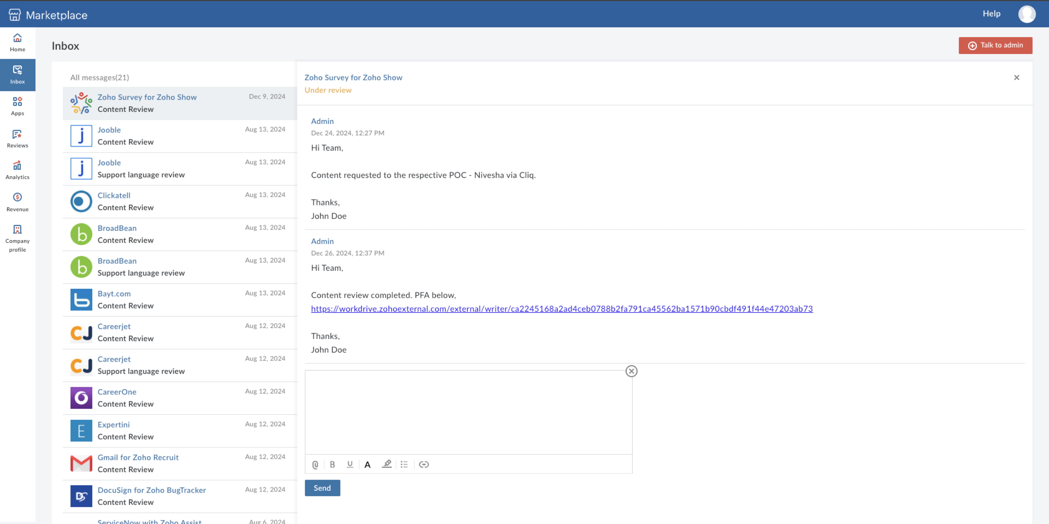 the vendor/developer to communicate