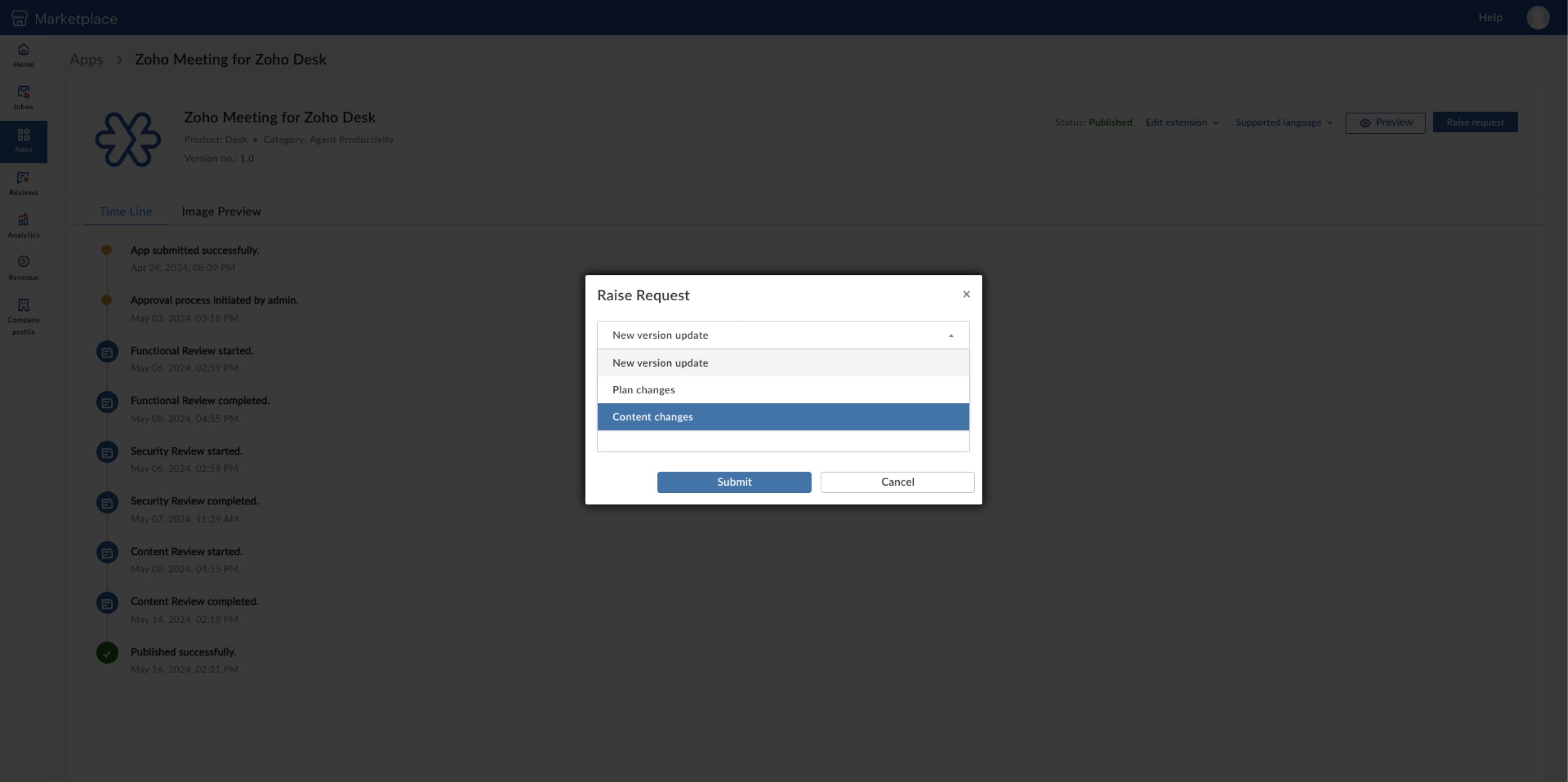 Request changes to your app listing