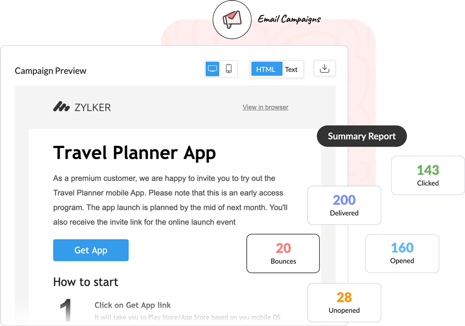 Plan, draft, and send your email campaigns to your targeted audience. Measure campaign performance and set up email marketing automation