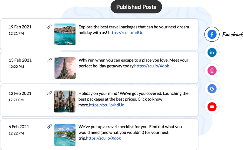 Manage your brand's presence across platforms like Twitter, Google My Business, Facebook, Instagram, YouTube, LinkedIn