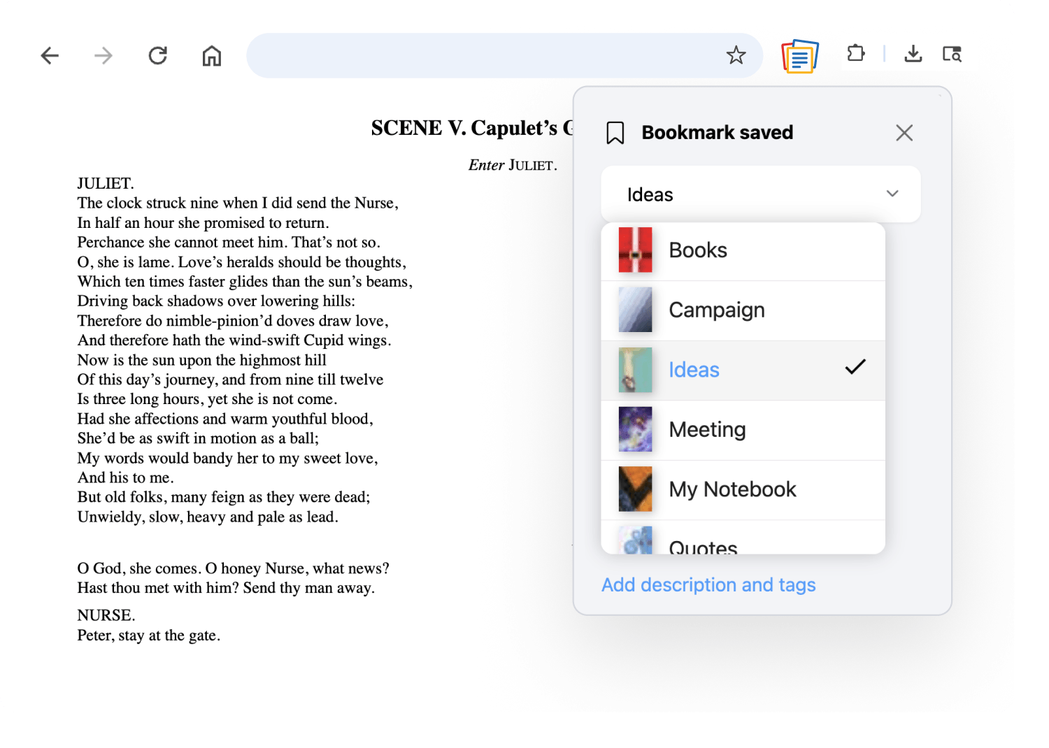 Save articles and bookmarks interface preview